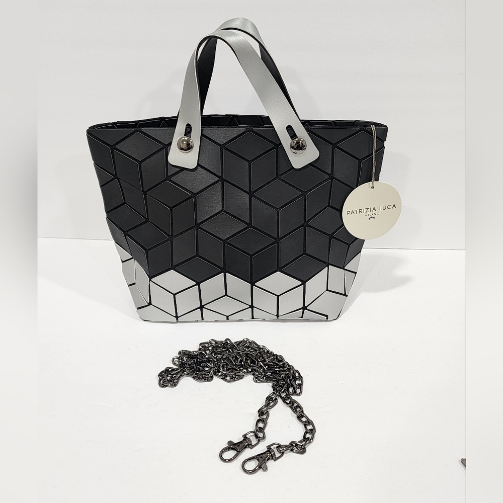 Patrizia Luca Milano Geometric Silver Black Crossbody Purse Modern Bag NEW